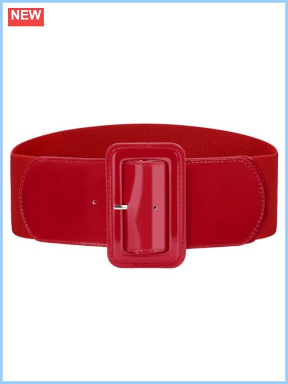 Wide Elastic Stretch Belt Patent Leather Rectangular Buckle Adjustable Waist